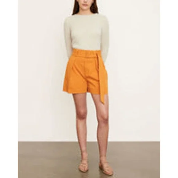 VINCE Women's Burnt Orange High Waist Belted Twill Pleated Shorts Size 12 NWT